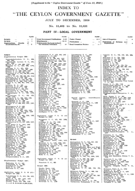 “The Ceylon Government Gazette” July to December, 1958