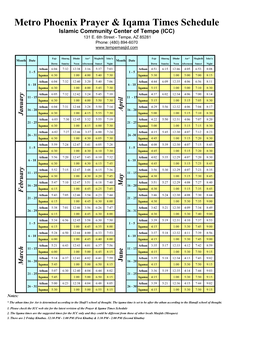 Metro Phoenix Prayer & Iqama Times Schedule