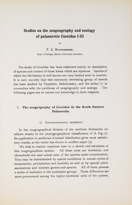 Studies on the Zoogeography and Ecology of Palaearctic Coccidae