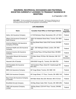 Insurance Companies, Reciprocal Exchanges