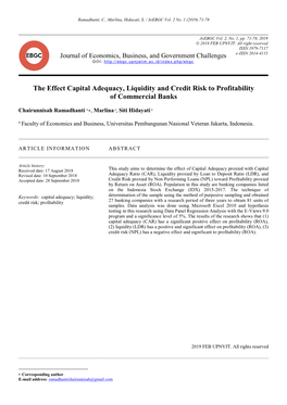 The Effect Capital Adequacy, Liquidity and Credit Risk to Profitability of Commercial Banks