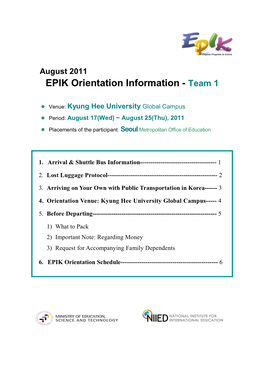 EPIK Orientation Information - Team 1