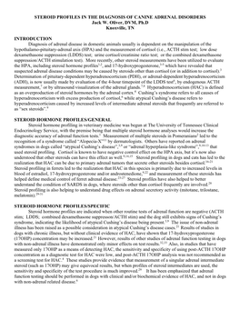 STEROID PROFILES in the DIAGNOSIS of CANINE ADRENAL DISORDERS Jack W