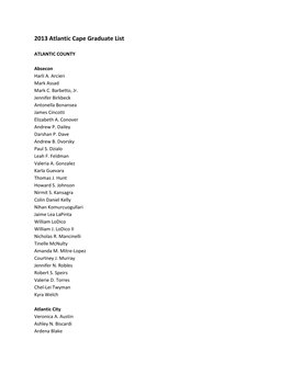 2013 Atlantic Cape Graduate List