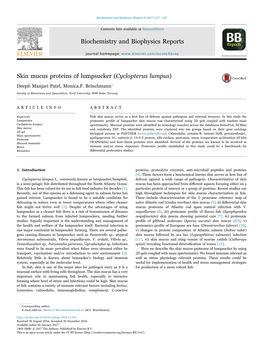 Skin Mucus Proteins of Lumpsucker (Cyclopterus Lumpus) MARK ⁎ Deepti Manjari Patel, Monica.F