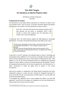 The 2025 Targets for Solutions on Marine Plastics Litter