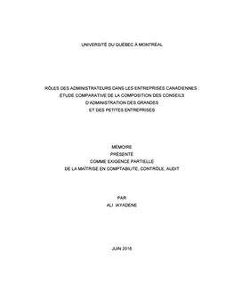 Rôles Des Administrateurs Dans Les Entreprises Canadiennes: Étude Comparative De La Composition Des Conseils D'administration Des Grandes Et Des Petites Entreprises