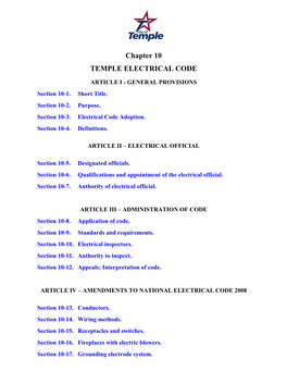 Chapter 10 TEMPLE ELECTRICAL CODE