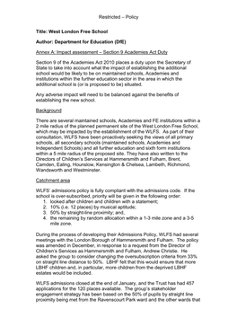 Wave 1 Impact Assessments