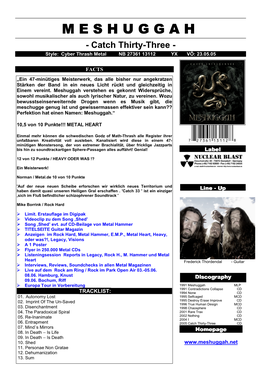 Catch Thirty-Three - Style: Cyber Thrash Metal NB 27361 13112 YX VÖ: 23.05.05