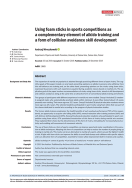 Using Foam Sticks in Sports Competitions As a Complementary Element of Aikido Training and a Form of Collision Avoidance Skill Development