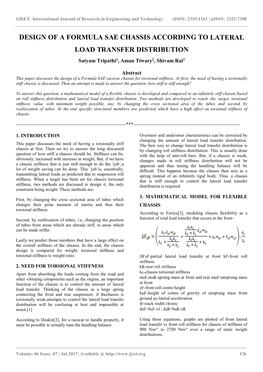 DESIGN of a FORMULA SAE CHASSIS ACCORDING to LATERAL LOAD TRANSFER DISTRIBUTION Satyam Tripathi1, Aman Tiwary2, Shivam Rai3