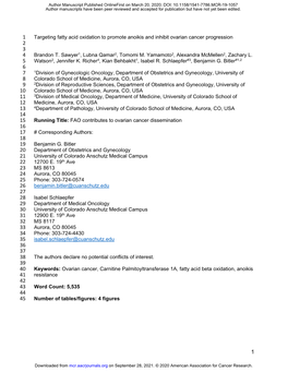 Targeting Fatty Acid Oxidation to Promote Anoikis and Inhibit Ovarian Cancer Progression 2 3 4 Brandon T