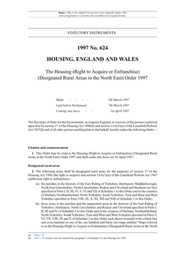 (Designated Rural Areas in the North East) Order 1997