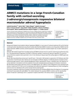 ARMC5 Mutations in a Large French-Canadian Family with Cortisol-Secreting B-Adrenergic/Vasopressin Responsive Bilateral Macronodular Adrenal Hyperplasia