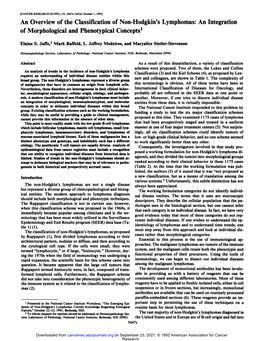 An Overview of the Classification of Non-Hodgkin's Lymphomas: an Integration of Morphological and Phenotypical Concepts1