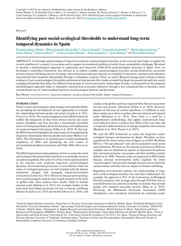 Identifying Past Social-Ecological Thresholds to Understand Long-Term Temporal Dynamics in Spain