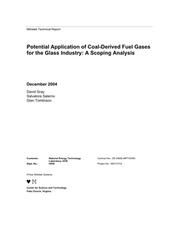 Potential Application of Coal-Derived Fuel Gases for the Glass Industry: a Scoping Analysis