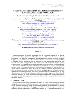 Tensile Properties of Bacterial Cellulose Nanopapers