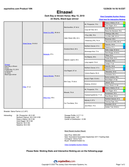 Elnaawi Dark Bay Or Brown Horse; May 15, 2010 View Complete Auction History 22 Starts, Black-Type Winner Click Here for Interactive Nicking