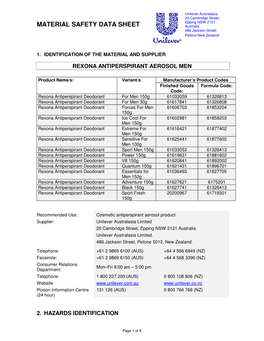 MATERIAL SAFETY DATA SHEET Australia 486 Jackson Street Petone New Zealand