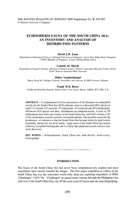 Echinoderm Fauna of the South China Sea: an Inventory and Analysis of Distribution Patterns