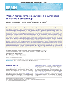 Wider Minicolumns in Autism: a Neural Basis for Altered Processing?