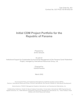 Initial CDM Project Portfolio for the Republic of Panama