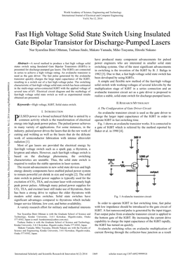 Fast High Voltage Solid State Switch Using Insulated Gate Bipolar