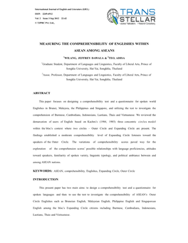 Measuring the Comprehensibility of Englishes Within Asean Among Aseans