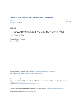 Review of Petrarchan Love and the Continental Renaissance Maria Christina Quintero Bryn Mawr College
