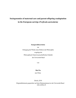 Sociogenomics of Maternal Care and Parent-Offspring Coadaptation in the European Earwigs (Forficula Auricularia)