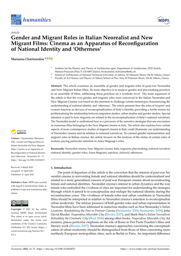 Gender and Migrant Roles in Italian Neorealist and New Migrant Films: Cinema As an Apparatus of Reconﬁguration of National Identity and ‘Otherness’