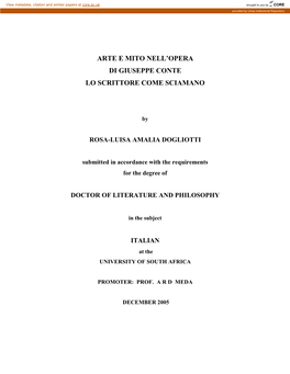 Arte E Mito Nell'opera Di Giuseppe Conte Lo