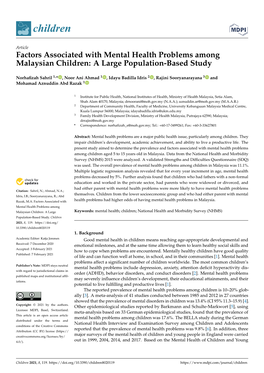 Factors Associated with Mental Health Problems Among Malaysian Children: a Large Population-Based Study