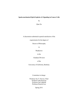 Spatio-Mechanical Epha2/Ephrin-A1 Signaling in Cancer Cells by Qian