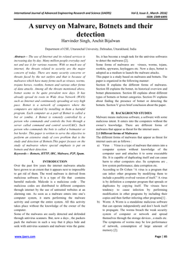 A Survey on Malware, Botnets and Their Detection Harvinder Singh, Anchit Bijalwan