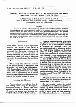 Maturation and Spawning Biology of Amblygaster Sirm from Parangipe'itai, Southeast Coast of India