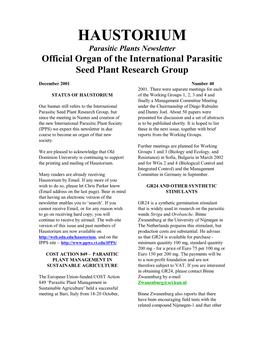 HAUSTORIUM Parasitic Plants Newsletter Official Organ of the International Parasitic Seed Plant Research Group