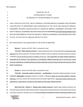 65Th Legislature HB0045.02 HOUSE BILL NO. 45 1 INTRODUCED by K