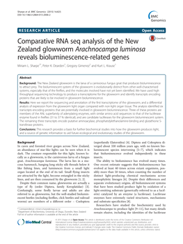 Comparative RNA Seq Analysis of the New Zealand Glowworm Arachnocampa Luminosa Reveals Bioluminescence-Related Genes Miriam L