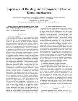 Experience of Building and Deployment Debian on Elbrus Architecture