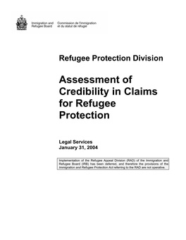 Assessment of Credibility in Claims for Refugee Protection