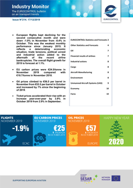 European Flights Kept Declining for the Second Consecutive Month and Were Down -1.9% in November from -0.4% in EUROCONTROL Statistics and Forecasts 2 October