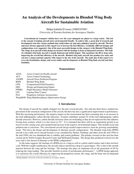 An Analysis of the Developments in Blended Wing Body Aircraft for Sustainable Aviation