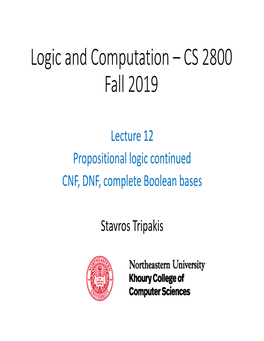 Logic and Computation – CS 2800 Fall 2019