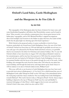 Oxford's Land Sales, Castle Hedingham and the Sheepcote In