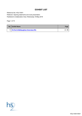 EXHIBIT LIST Reference No: HOL/10001 Petitioner: Opening Statements and Route Presentation Published to Collaboration Area: Wednesday 18-May-2016