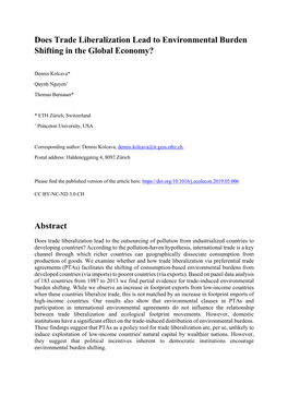 Does Trade Liberalization Lead to Environmental Burden Shifting in the Global Economy?