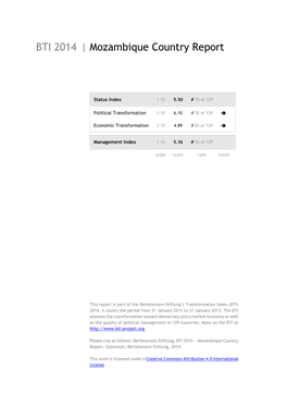 Mozambique Country Report BTI 2014